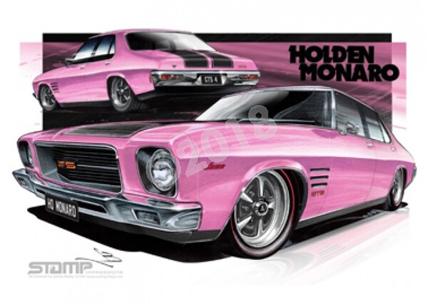 HOLDEN MONARO HQ GTS4 STRIKE ME PINK A3 FRAMED PRINT (HC258D)