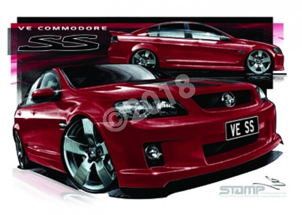 Holden Commodore VE SS RED PASSION STRIPE A3 FRAMED PRINT (HC316A)