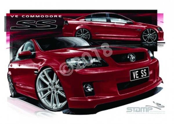 Holden Commodore VE SS RED PASSION STRIPE & 20 A3 FRAMED PRINT (HC316C)