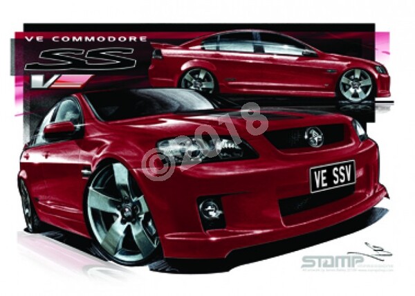 Holden Commodore VE SSV RED PASSION STRIPE A3 FRAMED PRINT (HC331A)
