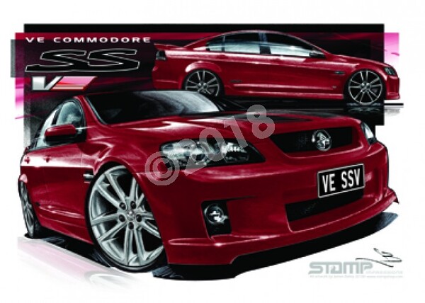Holden Commodore VE SSV RED PASSION STRIPE & 20 A3 FRAMED PRINT (HC331C)