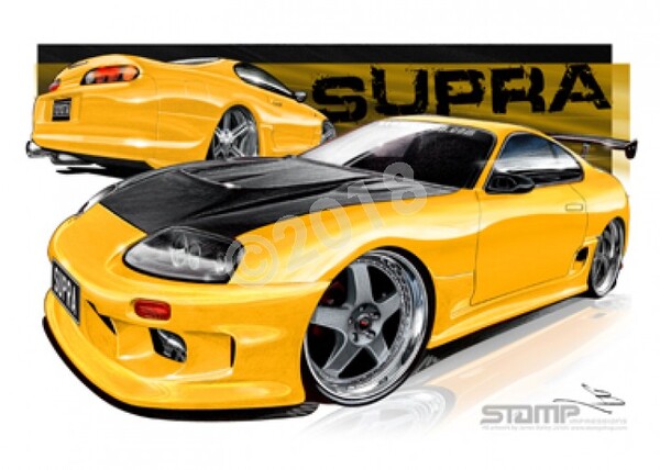 Imports Toyota SUPRA YELLOW A3 FRAMED PRINT (S002D)