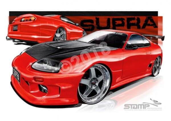 Imports Toyota SUPRA RED A3 FRAMED PRINT (S002F)