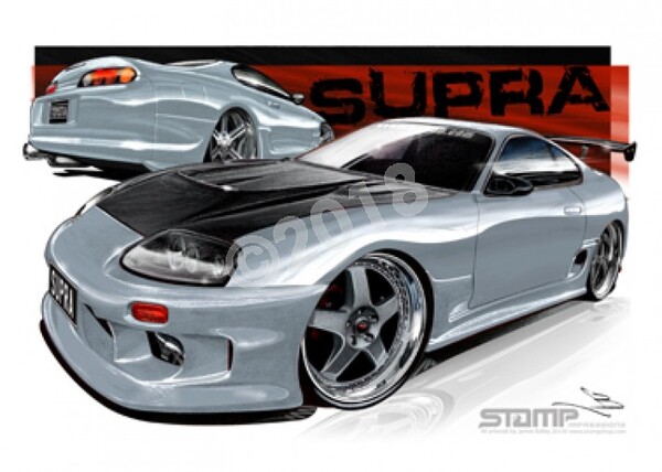 Imports Toyota SUPRA SILVER A3 FRAMED PRINT (S002G)