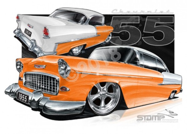 Classic 55 CHEVY CORAL/IVORY A3 FRAMED PRINT (C002D)