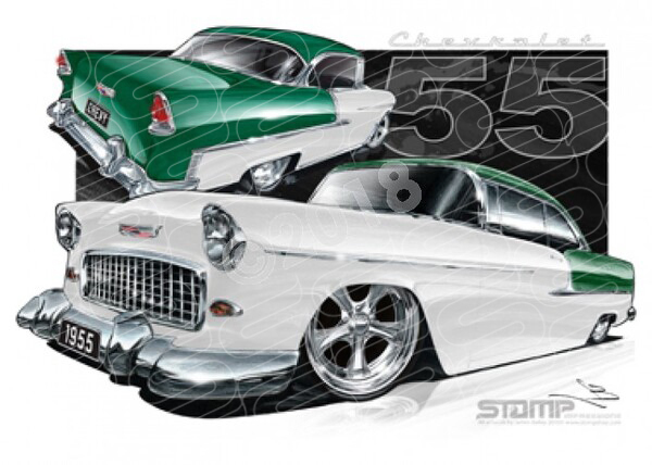 Classic 55 CHEVY IVORY/NEPTUNE A3 FRAMED PRINT (C002P)