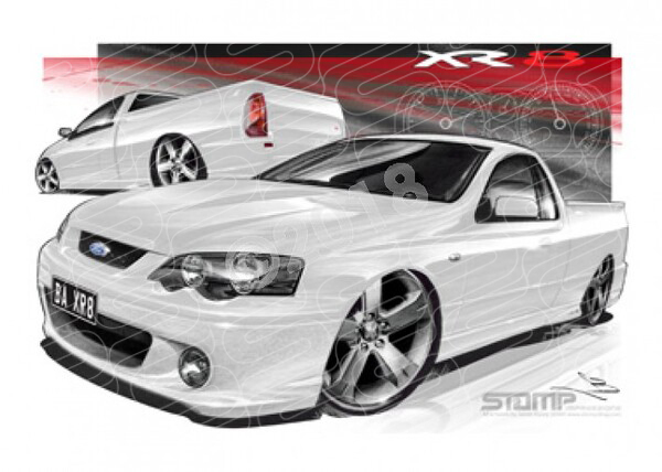 Ford Ute BA XR8 UTE BA XR8 FALCON UTE WINTER WHITE A3 FRAMED PRINT (FT150B)