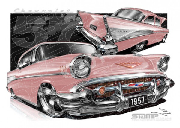 Classic 57 CHEVY CANYON CORAL A3 FRAMED PRINT (C004O)