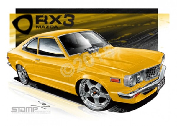 Imports Mazda RX3 CPE YELLOW A3 FRAMED PRINT (S007A)
