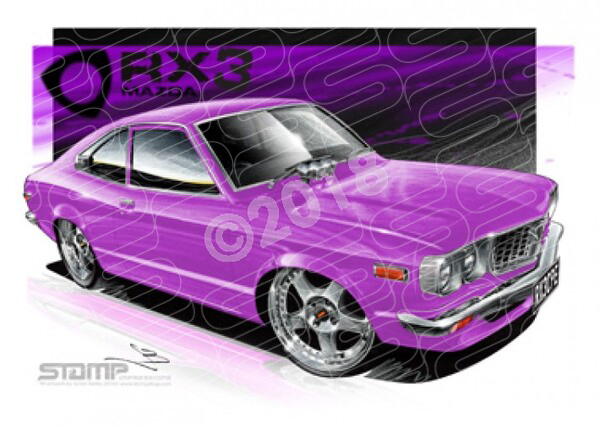 Imports Mazda RX3 CPE PURPLE A3 FRAMED PRINT (S007D)