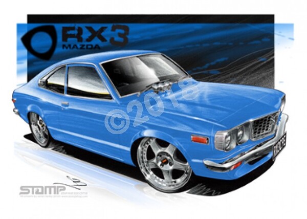 Imports Mazda RX3 CPE BLUE A3 FRAMED PRINT (S007G)