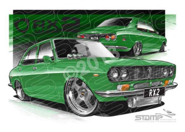 Imports Mazda RX2 GREEN A3 FRAMED PRINT (S013E)