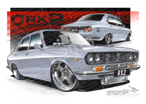 Imports Mazda RX2 SILVER A3 FRAMED PRINT (S013G)