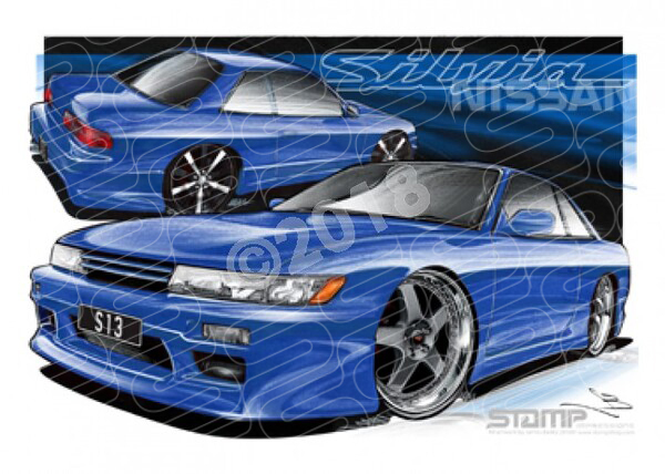 Imports Nissan S13 SILVIA BLUE A3 FRAMED PRINT (S068)