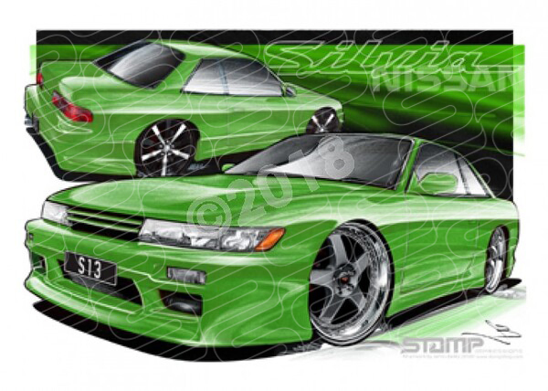 Imports Nissan S13 SILVIA GREEN A3 FRAMED PRINT (S069)
