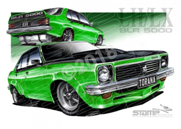 HOLDEN TORANA SLR 5000 A9X JAMAICA LIME GREEN A3 FRAMED PRINT (HC51)