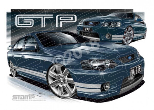 FPV BA GT BA GT-P BLUE PEARL GREY STRIPES A3 FRAMED PRINT (FV010C)