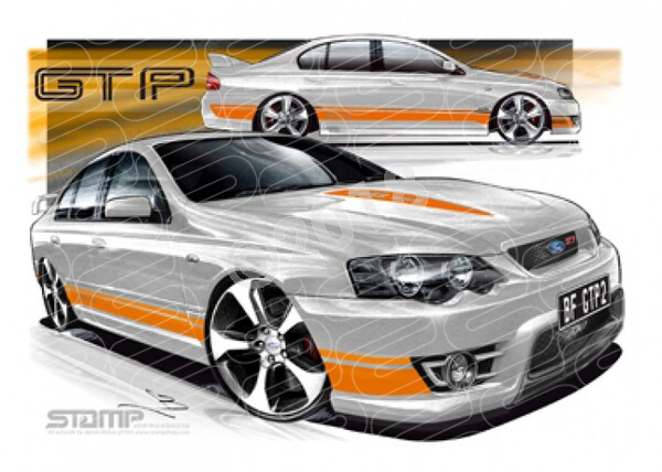 FPV BF GT BF GT-P II LIGHTNING STRIKE ORANGE STRIPES A3 FRAMED PRINT (FV162)