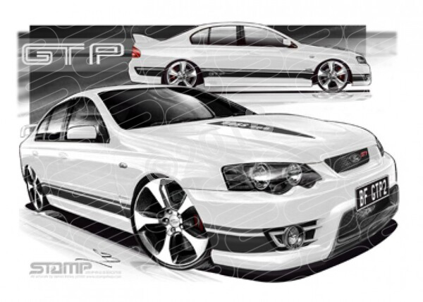 FPV BF GT BF GT-P II WINTER WHITE BLACK STRIPES A3 FRAMED PRINT (FV163)