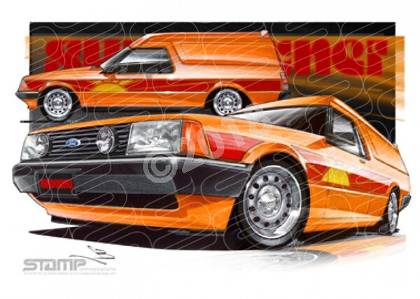 FORD XD SUNDOWNER PANEL VAN ORANGE A3 FRAMED PRINT (FT245)