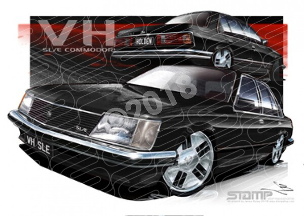 Holden Commodore VH 1981 VH SLE COMMODORE BLACK A3 FRAMED PRINT (HC127C)