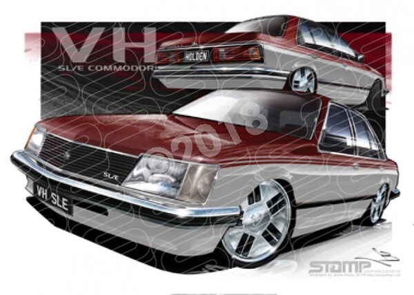 Holden Commodore VH 1981 VH COMMODORE SLE RED OVER SILVER A3 FRAMED PRINT (HC127E)