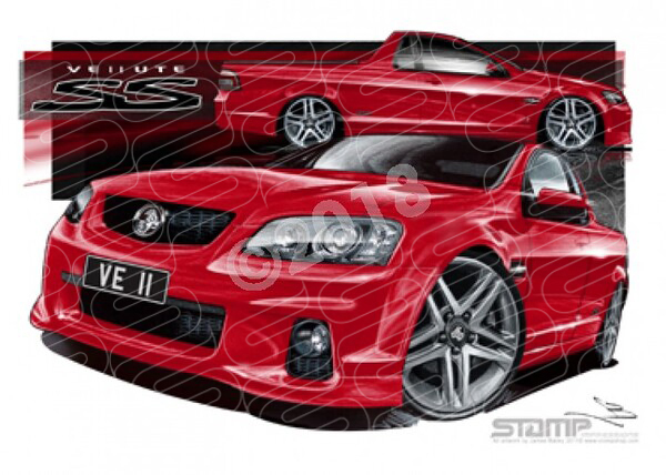 HOLDEN VE II SS UTE SIZZLE RED A3 FRAMED PRINT (HC451)