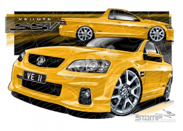 HOLDEN VE II SS V REDLINE UTE HAZZARD YELLOW A3 FRAMED PRINT (HC470)