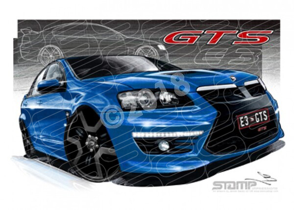 HSV Gts E3 E3 GTS PERFECT BLUE WITH BLACK WHEELS A3 FRAMED PRINT (V275)