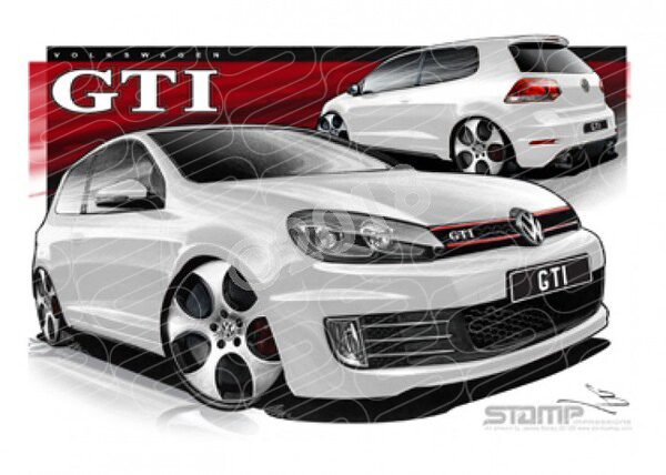 Imports Volkswagen GTI GOLF WHITE A3 FRAMED PRINT (S090)
