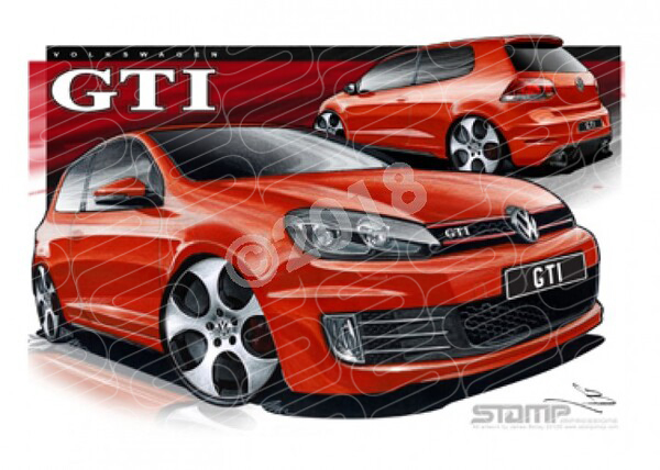 Imports Volkswagen GTI GOLF RED A3 FRAMED PRINT (S092)