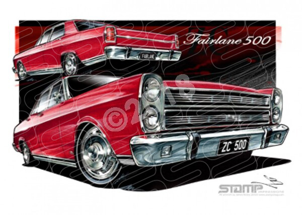 Ford FAIRLANE 500 1969 ZC FORD 500 FAIRLANE CANDY APPLE RED A3 FRAMED PRINT (FT200F)