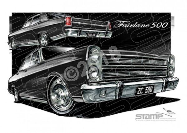 Ford FAIRLANE 500 1969 ZC FORD 500 FAIRLANE CANDY ONYX BLACK A3 FRAMED PRINT (FT200H)