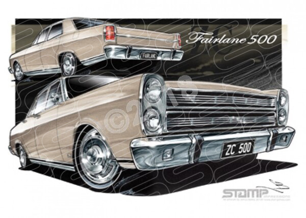 Ford FAIRLANE 500 1969 ZC FORD 500 FAIRLANE CANDY IMPERIAL LUSTRE BRONZE A3 FRAMED PRINT (FT200J)