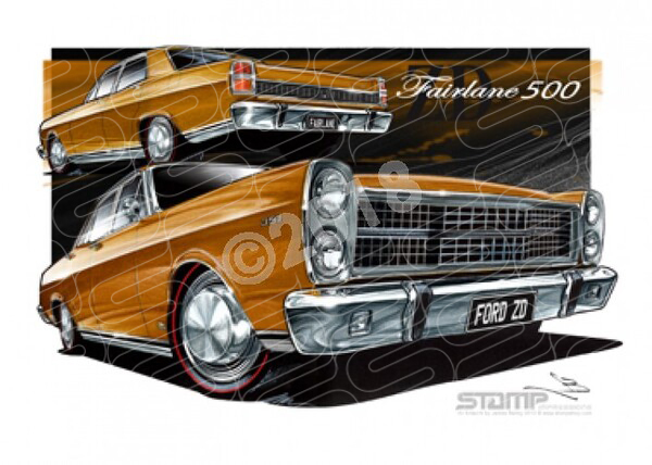Ford FAIRLANE 500 1971 ZD FORD 500 FAIRLANE CANDY NUGGET GOLD A3 FRAMED PRINT (FT201H)