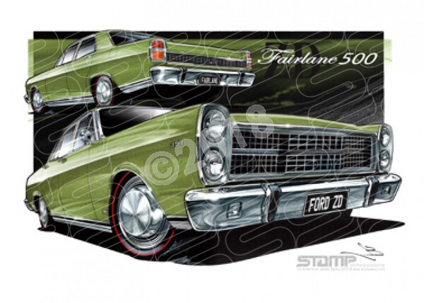 Ford FAIRLANE 500 1971 ZD FORD 500 FAIRLANE CANDY LIME FROST A3 FRAMED PRINT (FT201I)