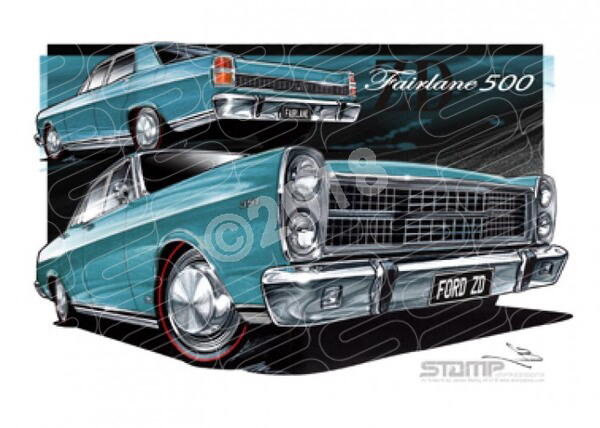Ford FAIRLANE 500 1971 ZD FORD 500 FAIRLANE CANDY TEAL GLOW A3 FRAMED PRINT (FT201J)