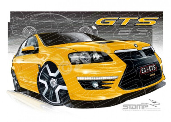 HSV Gts E3 E3 GTS HAZZARD YELLOW/YELLOW BADGE A3 FRAMED PRINT (V266B)