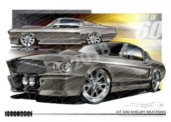 FORD MUSTANG SHELBY ELEANOR GT500 FASTBACK GONE IN 60 SECONDS A3 FRAMED CAR PRINT