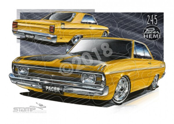 Classic VALIANT VG PACER MUSTARD TWO DOOR A3 FRAMED PRINT (C011B)