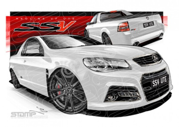 HOLDEN VF SSV REDLINE UTE HERON WHITE BLACK WHEELS A3 FRAMED PRINT (HC711)