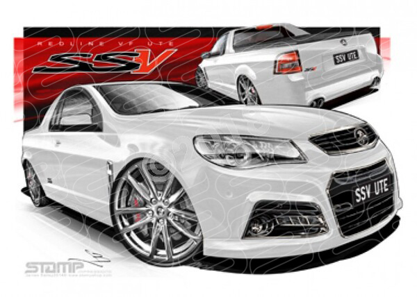 HOLDEN VF SSV REDLINE UTE HERON WHITE CHROME WHEELS A3 FRAMED PRINT (HC721)