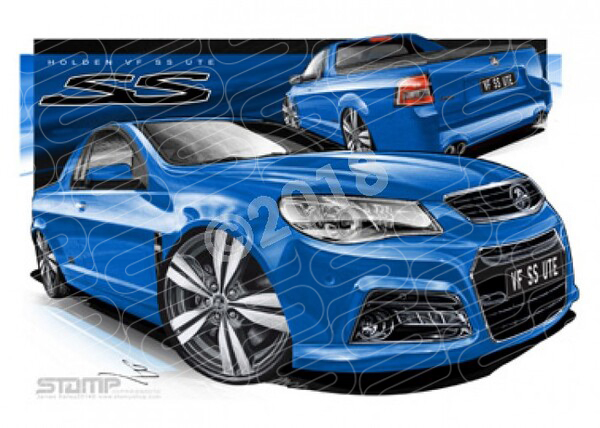 HOLDEN VF SS UTE PERFECT BLUE A3 FRAMED PRINT (HC746)