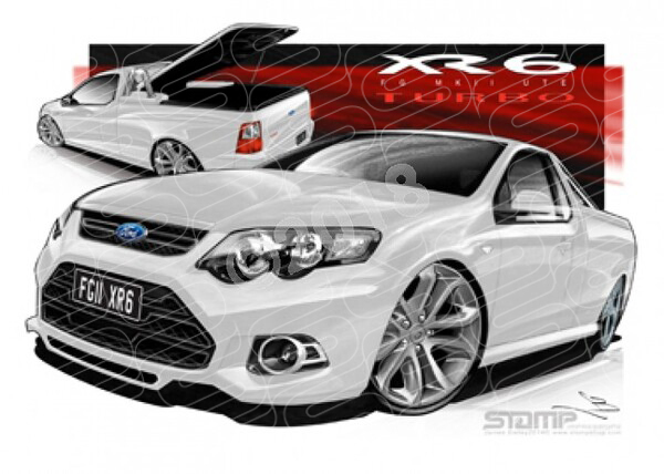 FORD MKII UTE FG XR6 TURBO UTE WINTER WHITE A3 FRAMED PRINT (FT380)