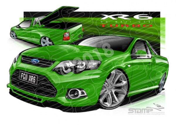 FORD MKII UTE FG XR6 TURBO UTE SWIFT GREEN A3 FRAMED PRINT (FT386)