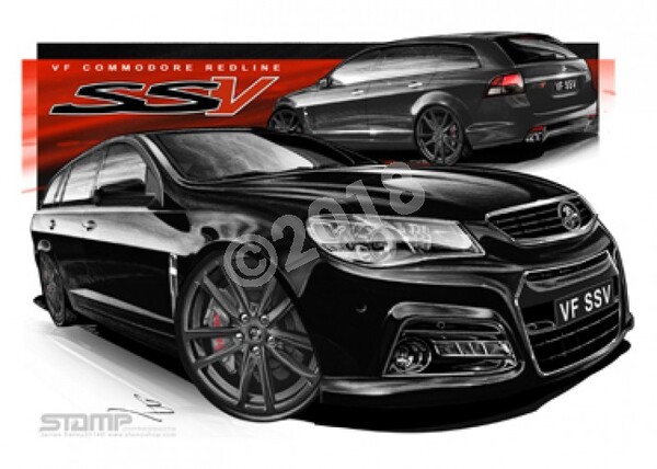 Holden Commodore VF VF SSV WAGON VF SSV WAGON PHANTOM BLACK WHEELS A3 FRAMED PRINT (HC763)