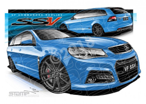 Holden Commodore VF VF SSV WAGON VF SSV WAGON PERFECT BLUE BLACK WHEELS A3 FRAMED PRINT (HC766)
