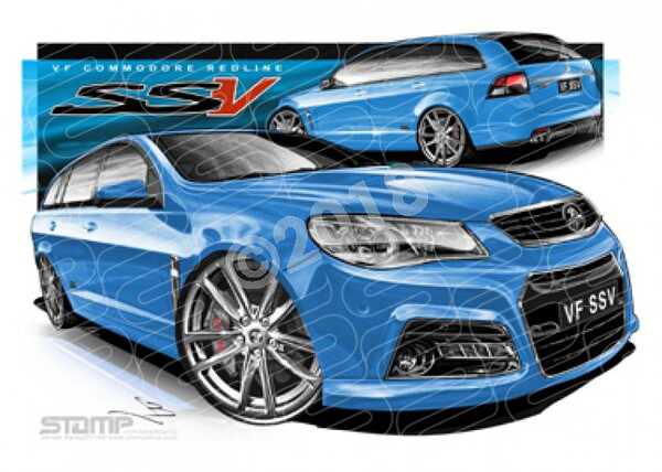 Holden Commodore VF VF SSV WAGON VF SSV WAGON PERFECT BLUE CHROME WHEELS A3 FRAMED PRINT (HC766S)