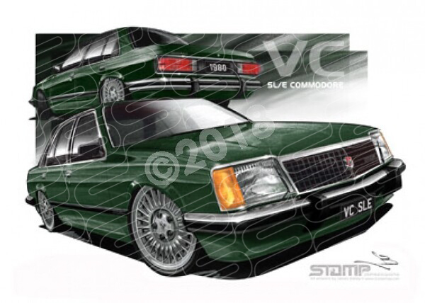 Holden Commodore VC 1980 VC SLE COMMODORE GREEN A3 FRAMED PRINT (HC122B)