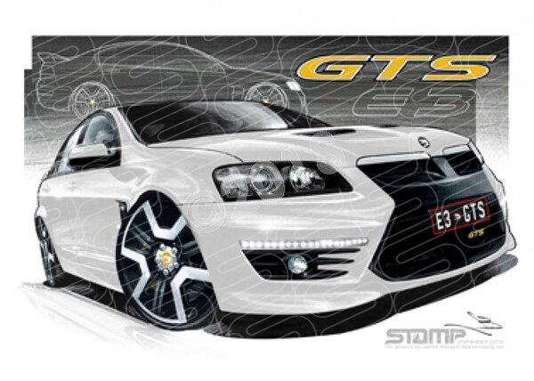 HSV Gts E3 E3 GTS HERON WHITE YELLOW BADGE A3 FRAMED PRINT (V265B)